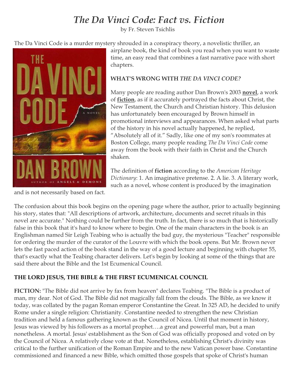 Debunking the Da Vinci Code by Fr