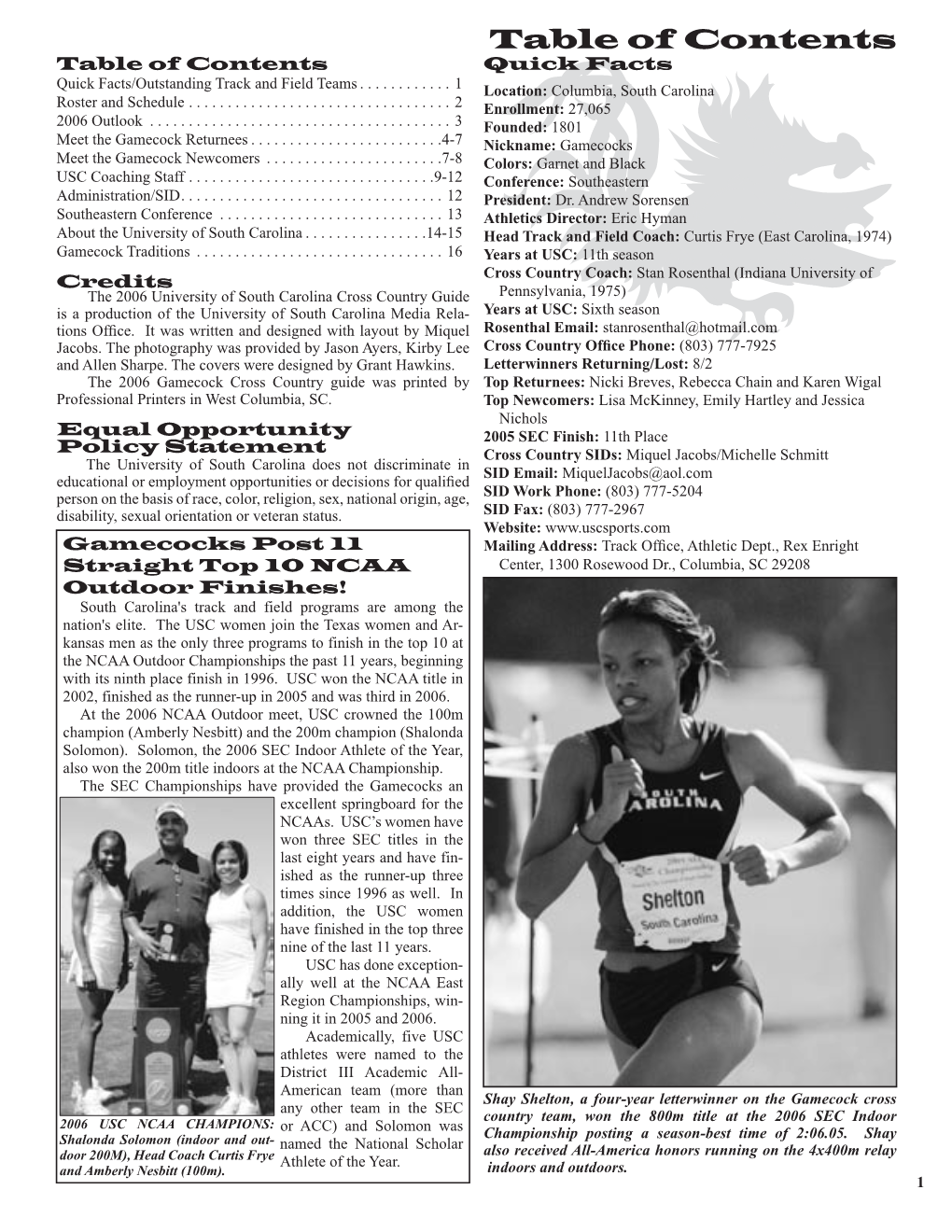 Table of Contents Table of Contents Quick Facts Quick Facts/Outstanding Track and Field Teams