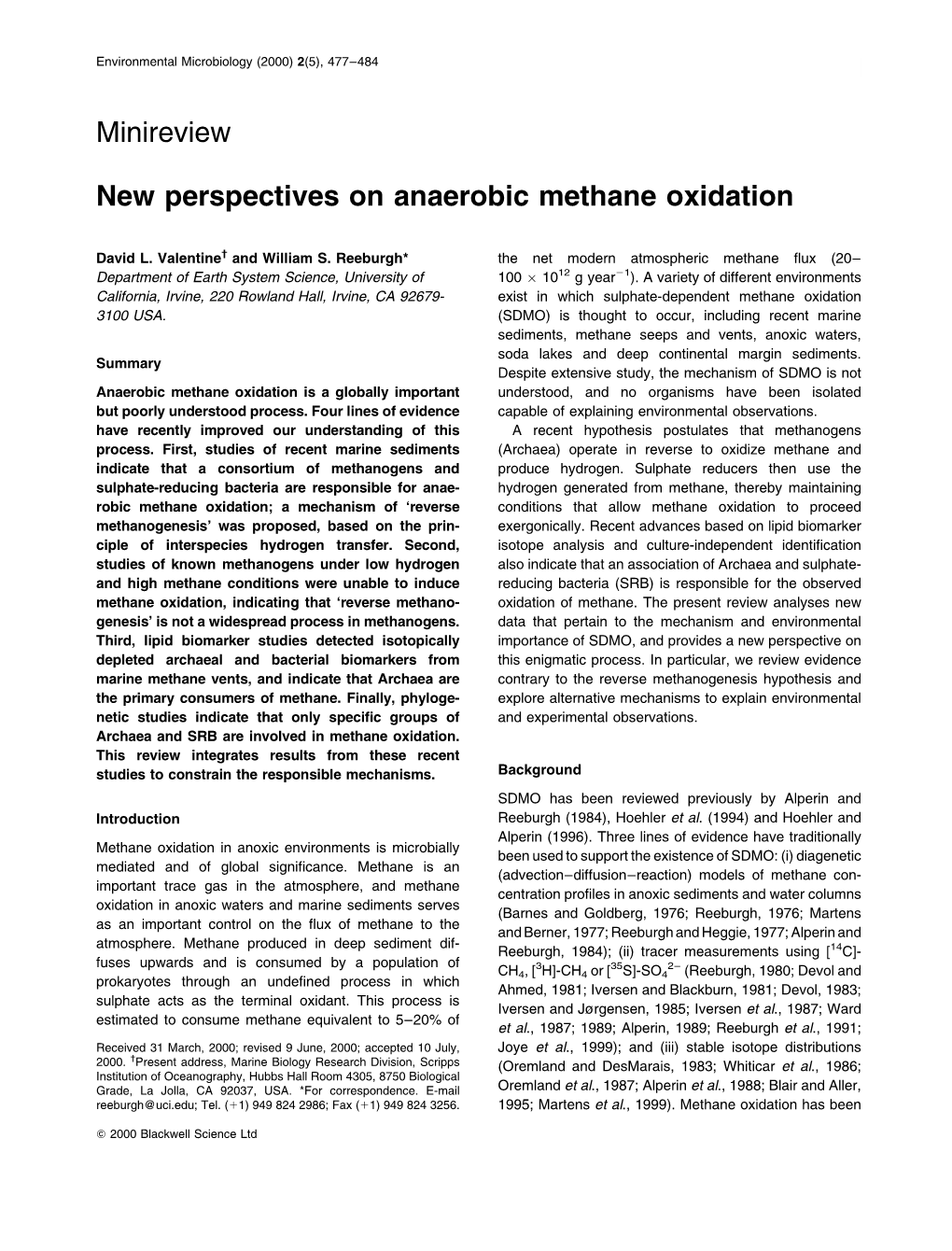 Minireview New Perspectives on Anaerobic Methane Oxidation