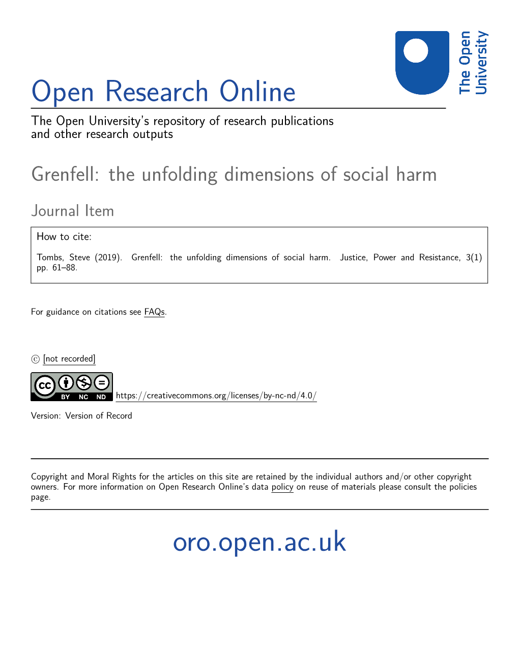 Grenfell: the Unfolding Dimensions of Social Harm