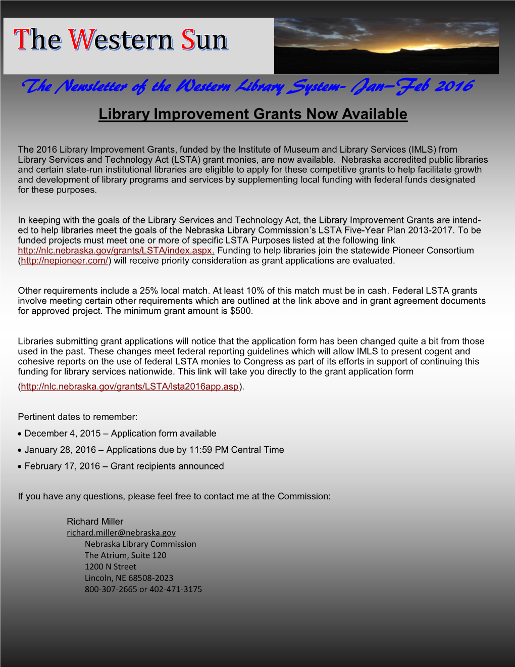 The Newsletter of the Western Library System– Jan—Feb 2016