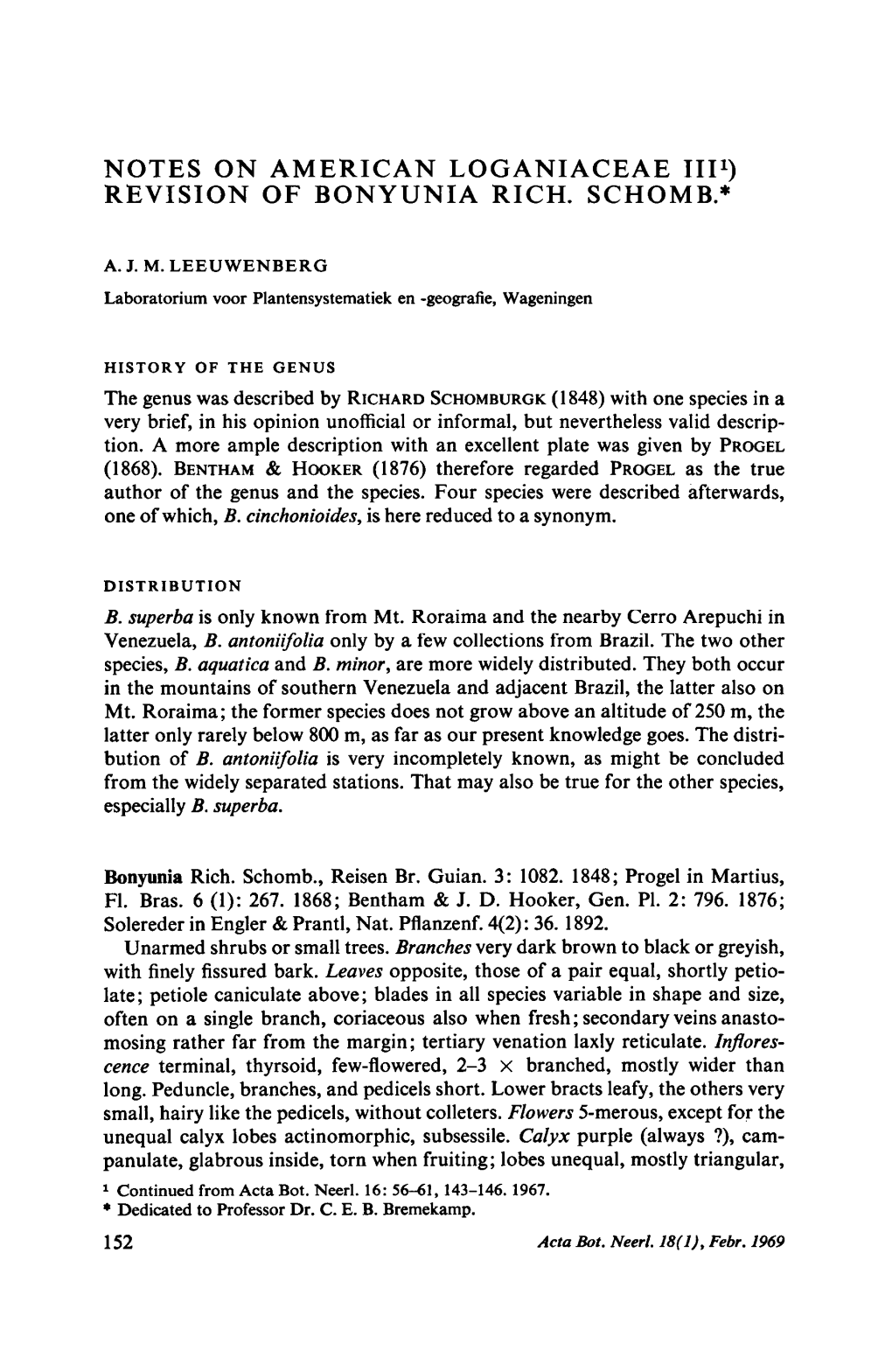 Notes on American Loganiaceae III. Revision of Bonyunia Rich. Schomb