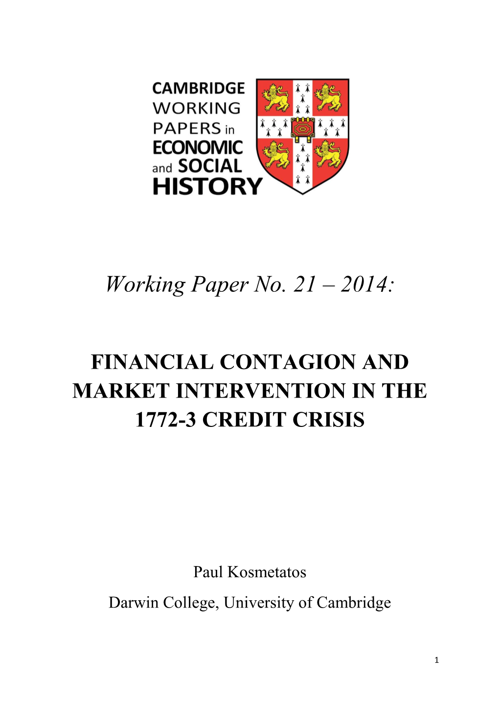 21. Financial Contagion and Market Intervention in the 1772-3 Credit Crisis
