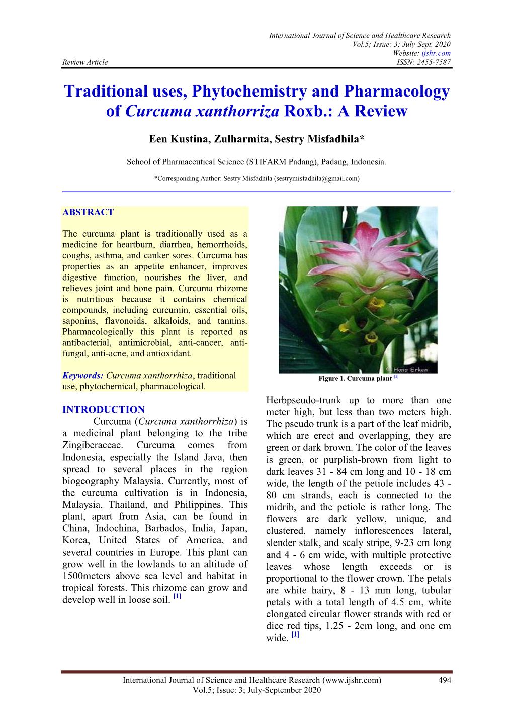 Traditional Uses, Phytochemistry and Pharmacology of Curcuma Xanthorriza Roxb.: a Review