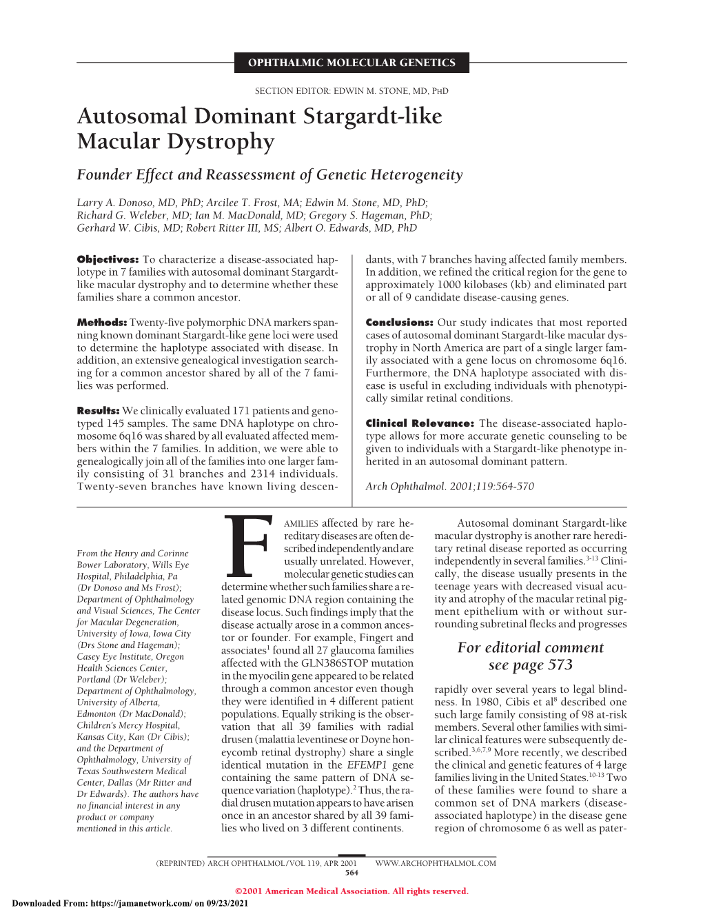 Autosomal Dominant Stargardt-Like Macular Dystrophy Founder Effect and Reassessment of Genetic Heterogeneity