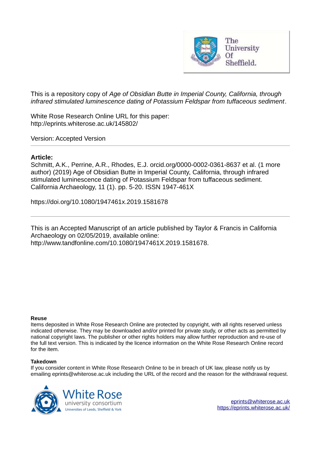 Age of Obsidian Butte in Imperial County, California, Through Infrared Stimulated Luminescence Dating of Potassium Feldspar from Tuffaceous Sediment