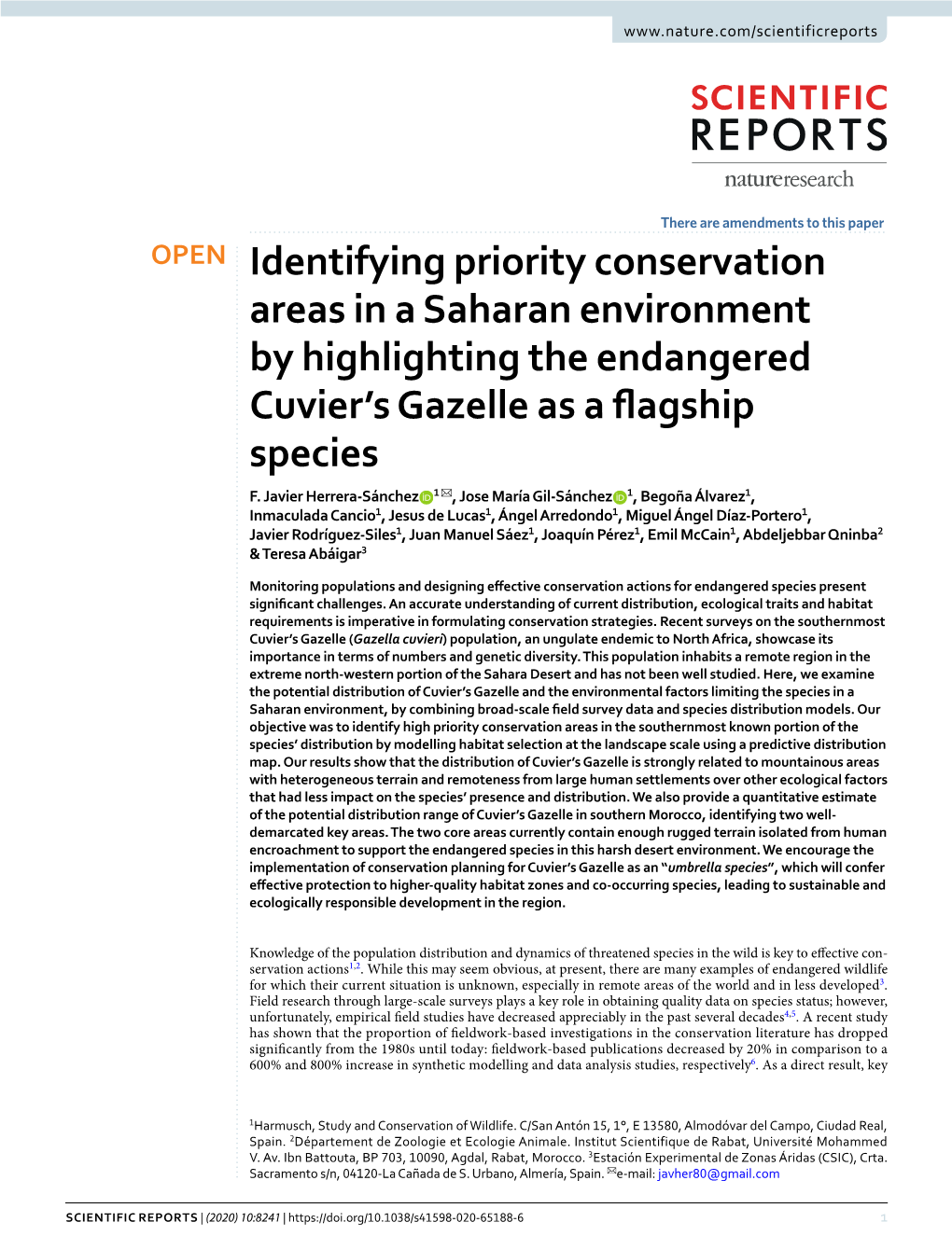 Identifying Priority Conservation Areas in a Saharan Environment by Highlighting the Endangered Cuvier’S Gazelle As a Fagship Species F