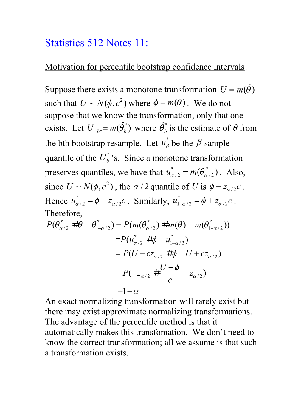 Motivation for Percentile Bootstrap Confidence Intervals