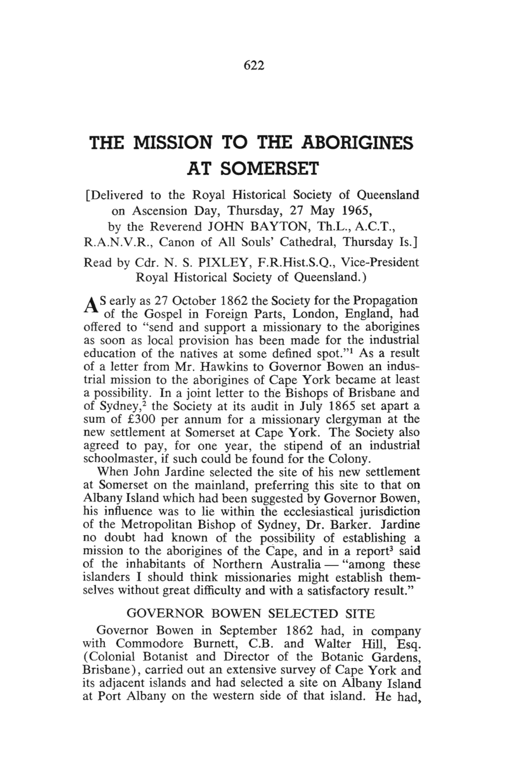 The Mission to the Aborigines at Somerset