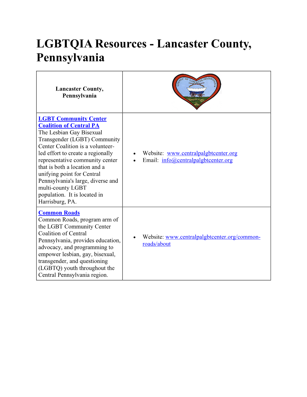 LGBTQIA Resources - Lancaster County, Pennsylvania
