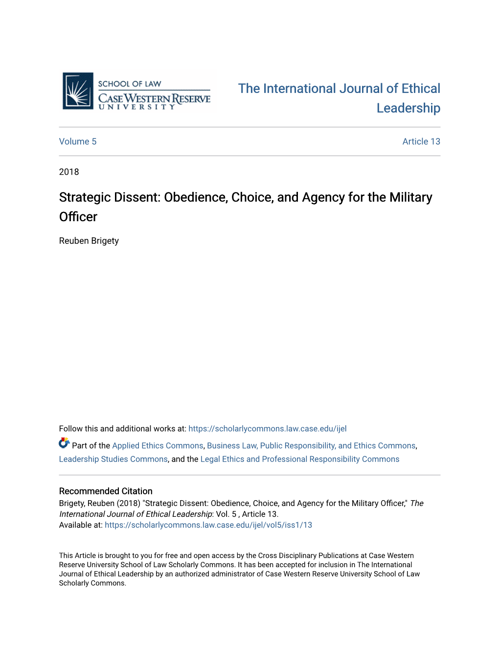 Strategic Dissent: Obedience, Choice, and Agency for the Military Officer