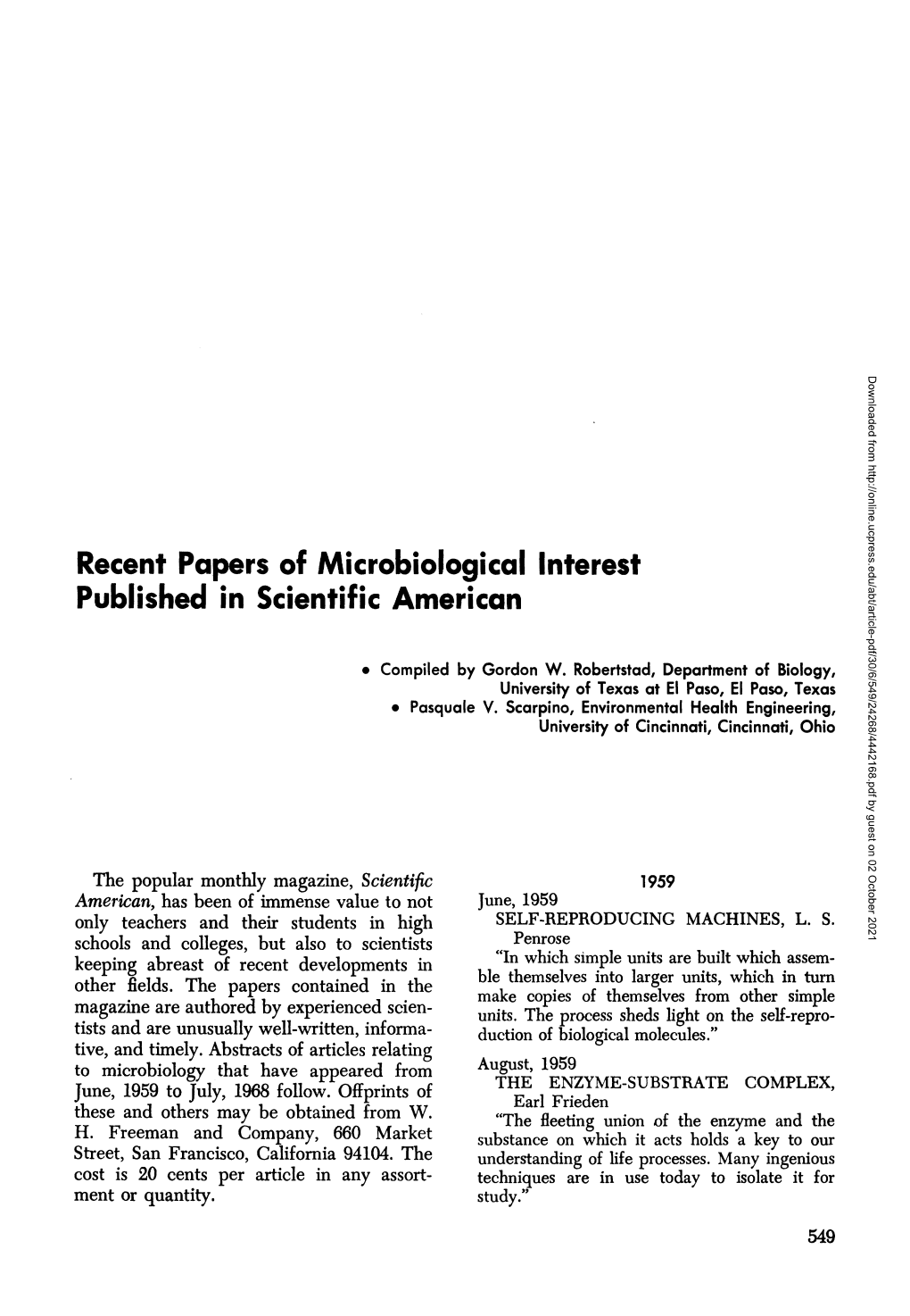 Recent Papers of Microbiological Interest Published in Scientific