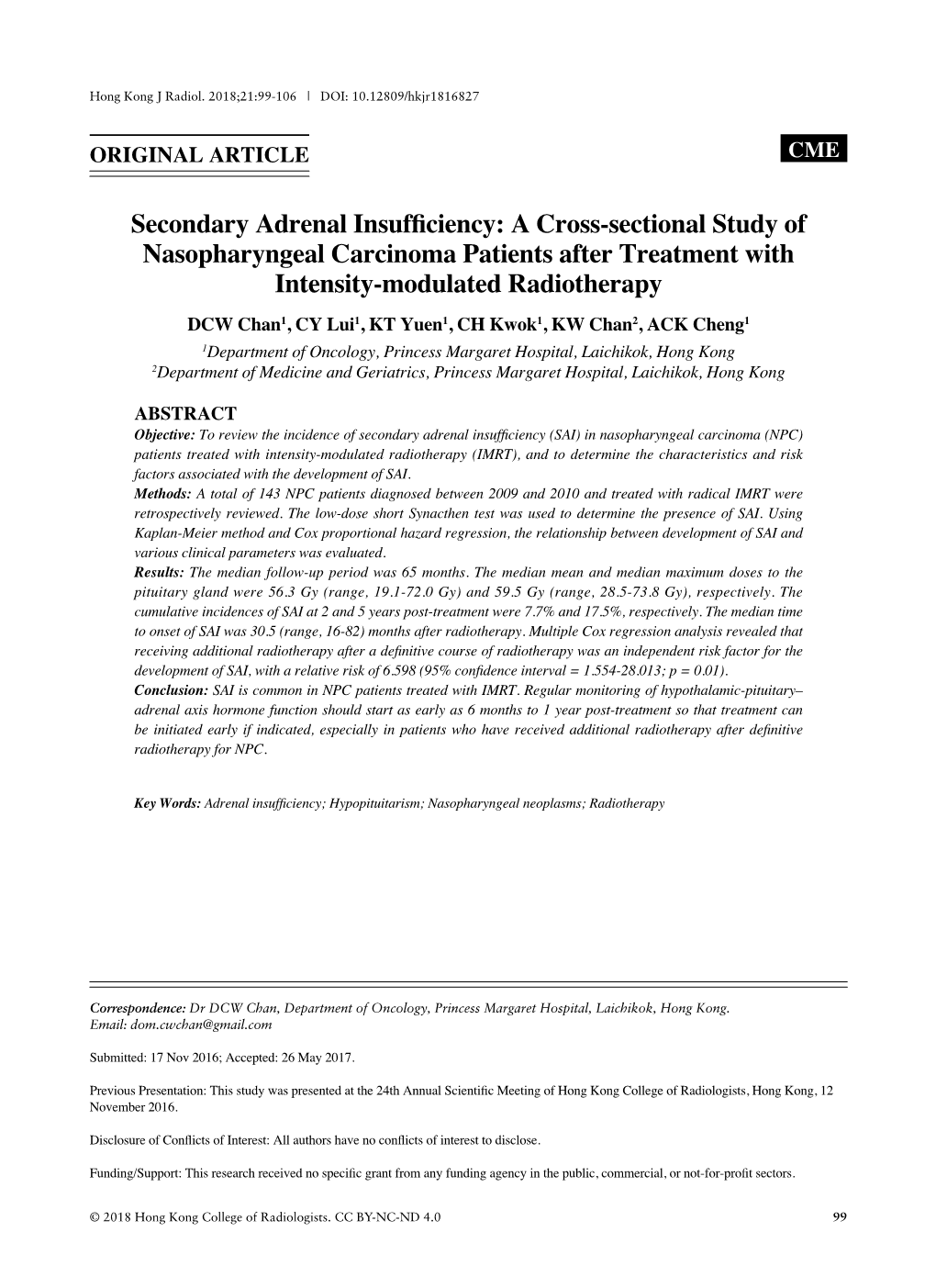 Secondary Adrenal Insufficiency: a Cross-Sectional Study Of