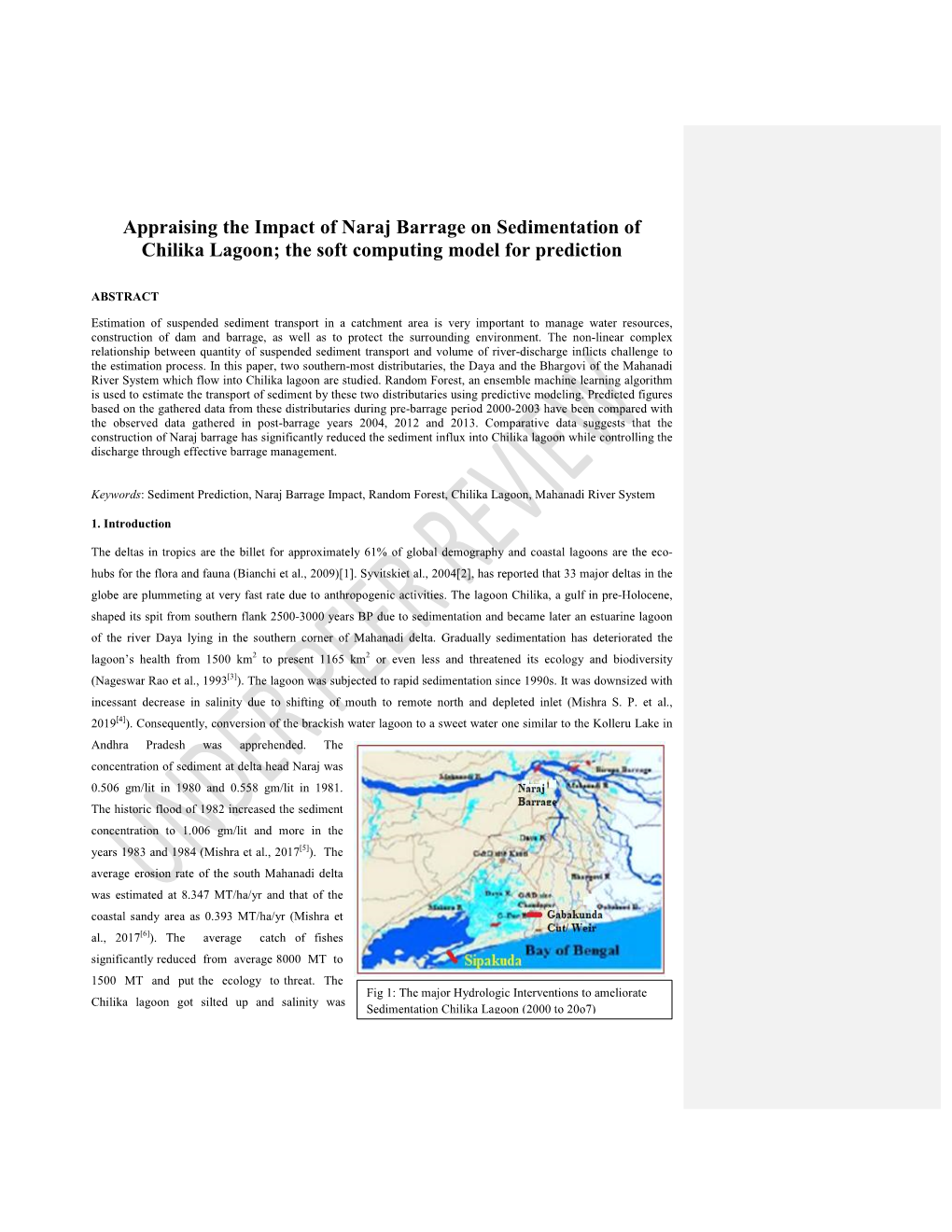 Appraising the Impact of Naraj Barrage on Sedimentation of Chilika Lagoon; the Soft Computing Model for Prediction