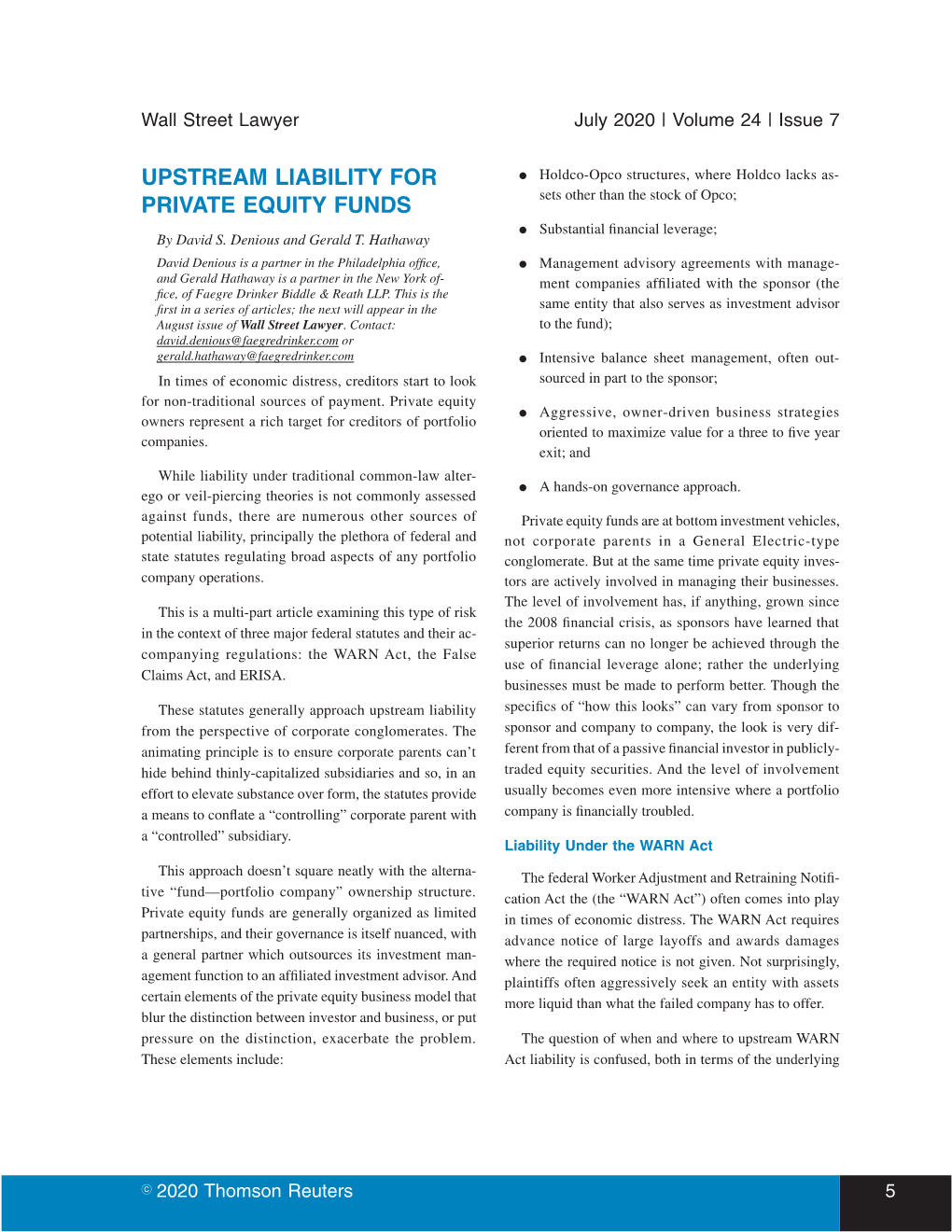 Upstream Liability for Private Equity Funds