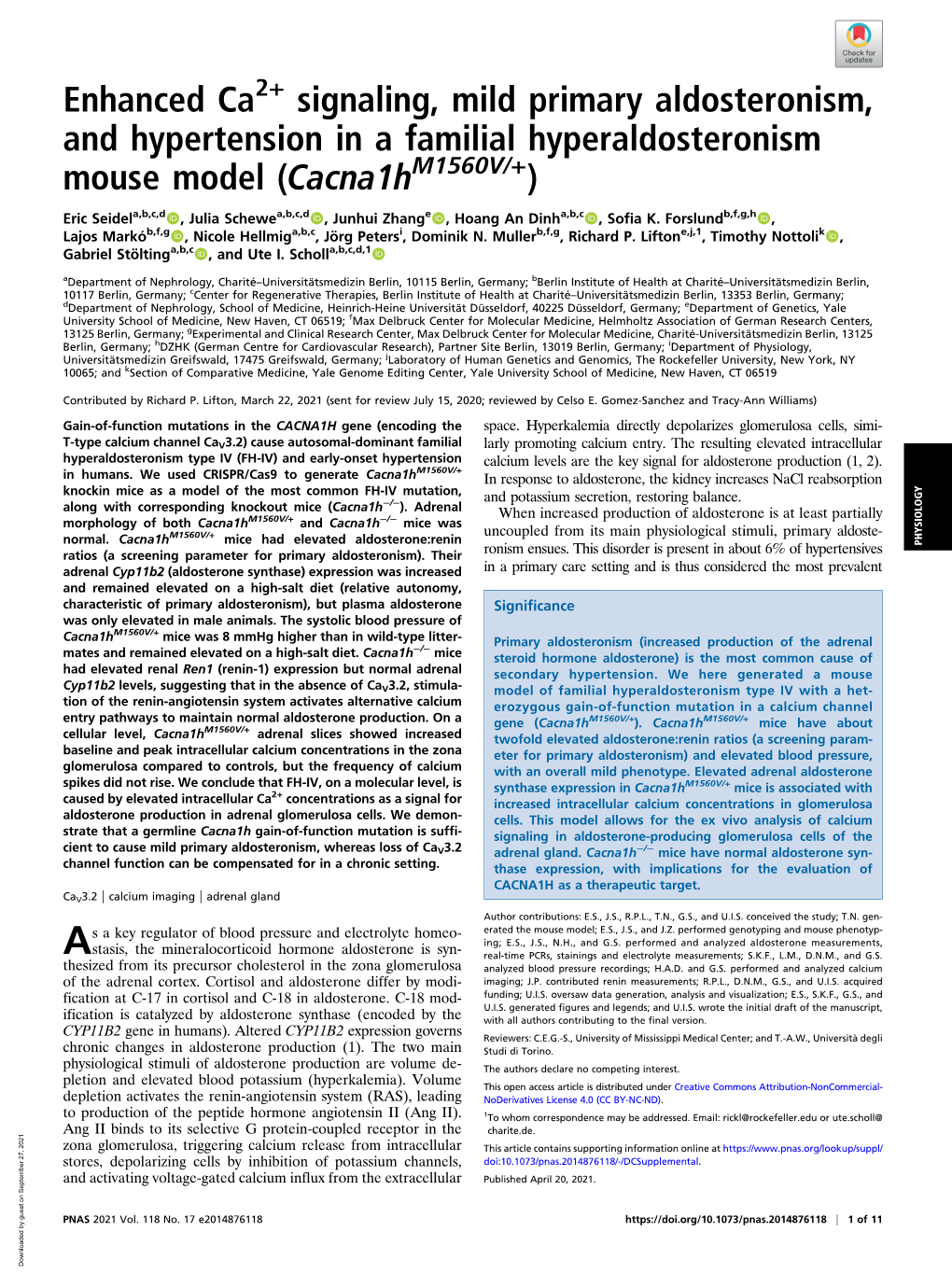 Signaling, Mild Primary Aldosteronism, and Hypertension in a Familial Hyperaldosteronism M1560V/+ Mouse Model (Cacna1h )