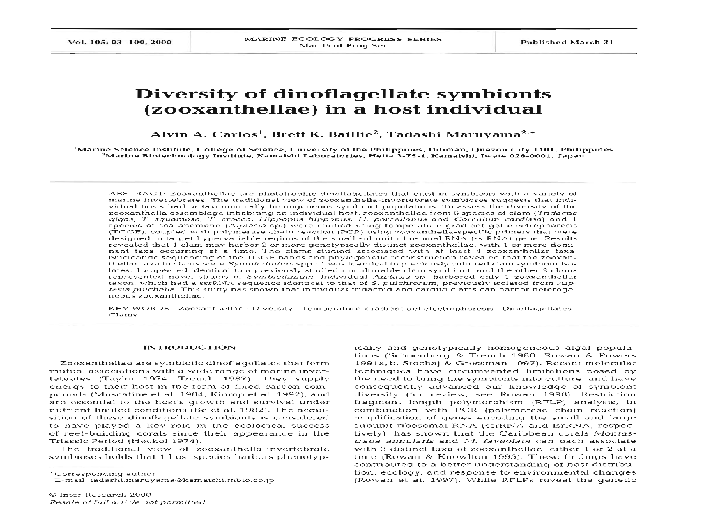 Diversity of Dinoflagellate Symbionts (Zooxanthellae) in a Host Individual