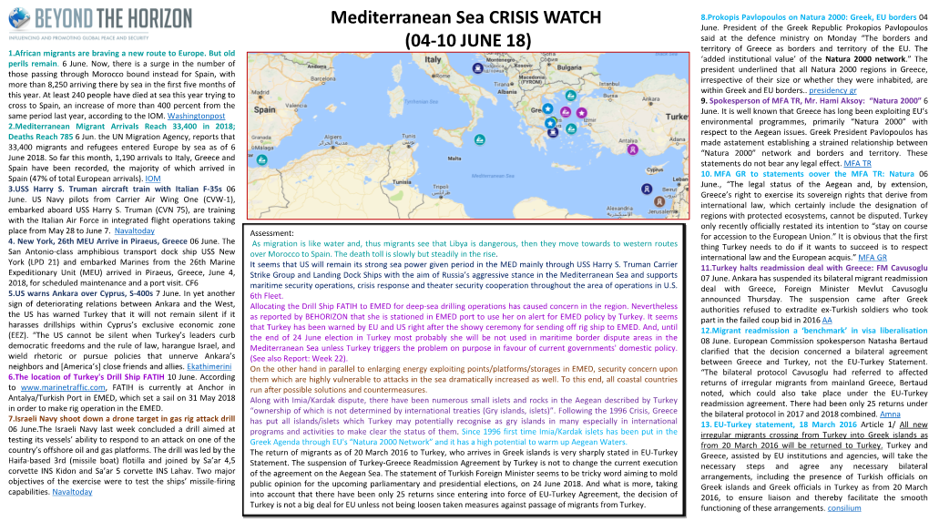 Mediterranean Sea CRISIS WATCH (04-10 JUNE