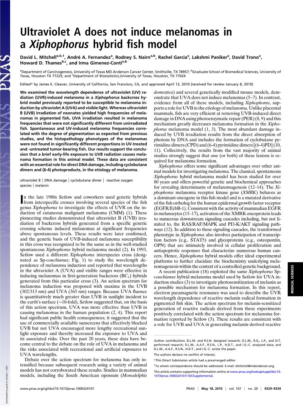 Ultraviolet a Does Not Induce Melanomas in a Xiphophorus Hybrid Fish Model