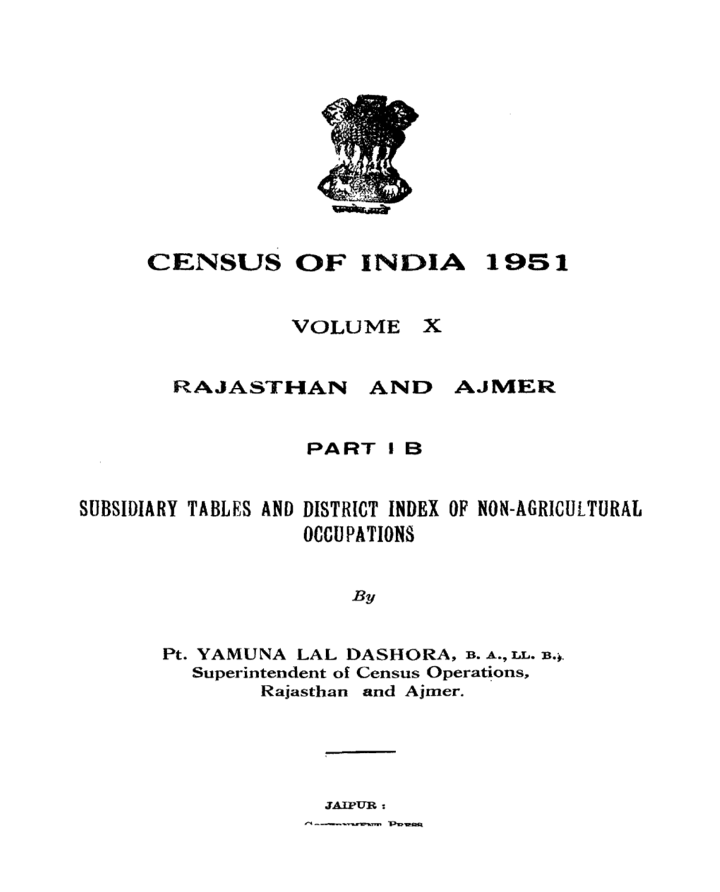 Subsidiary Tables and District Index of Non-Agricultural Occupations, Part