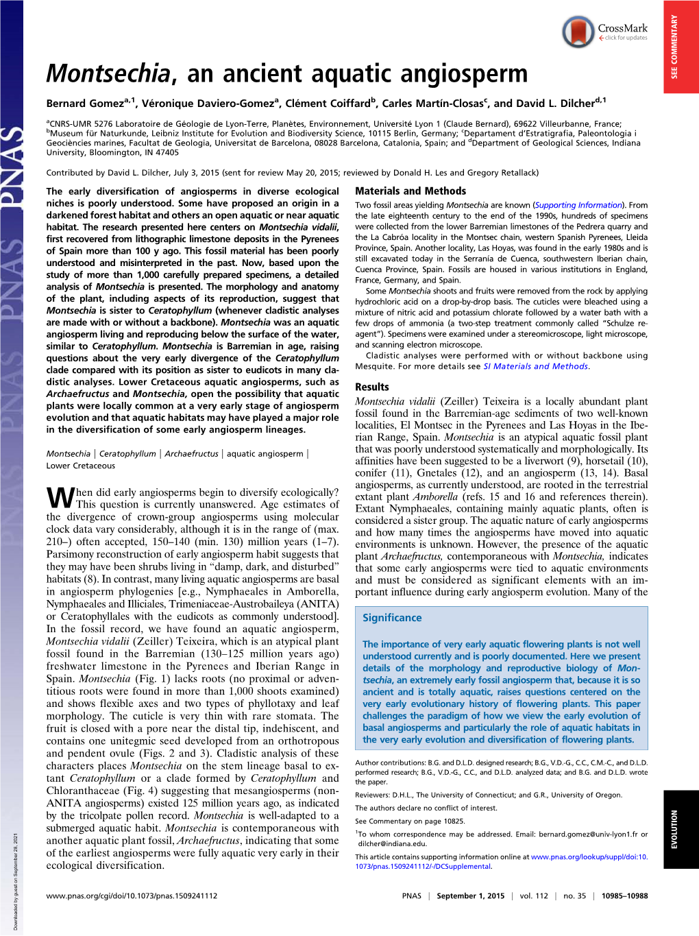 Montsechia, an Ancient Aquatic Angiosperm SEE COMMENTARY