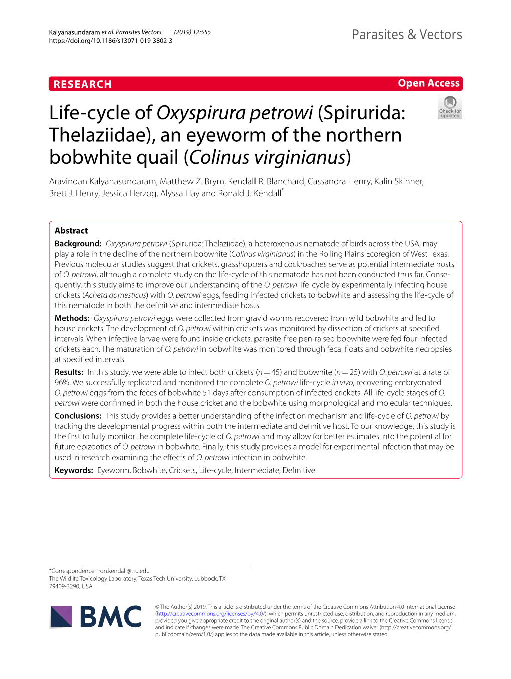 Life-Cycle of Oxyspirura Petrowi (Spirurida: Thelaziidae), An