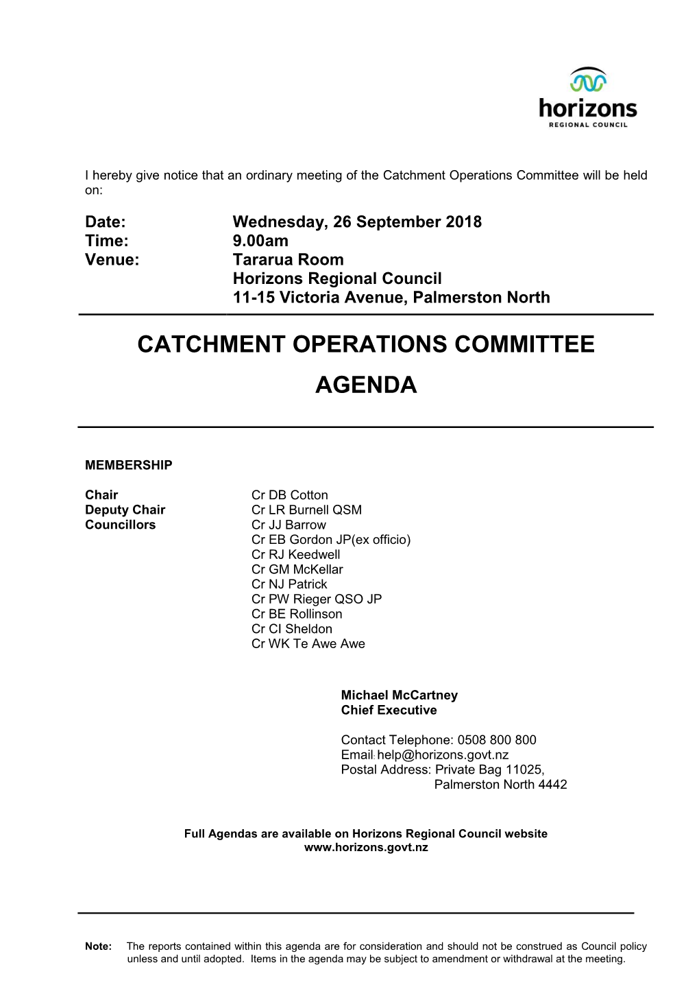 Agenda of Catchment Operations Committee