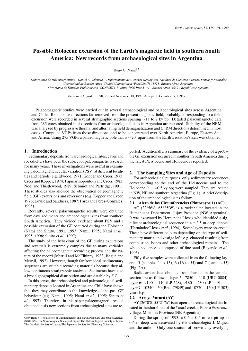 Possible Holocene Excursion of the Earth's Magnetic Field In