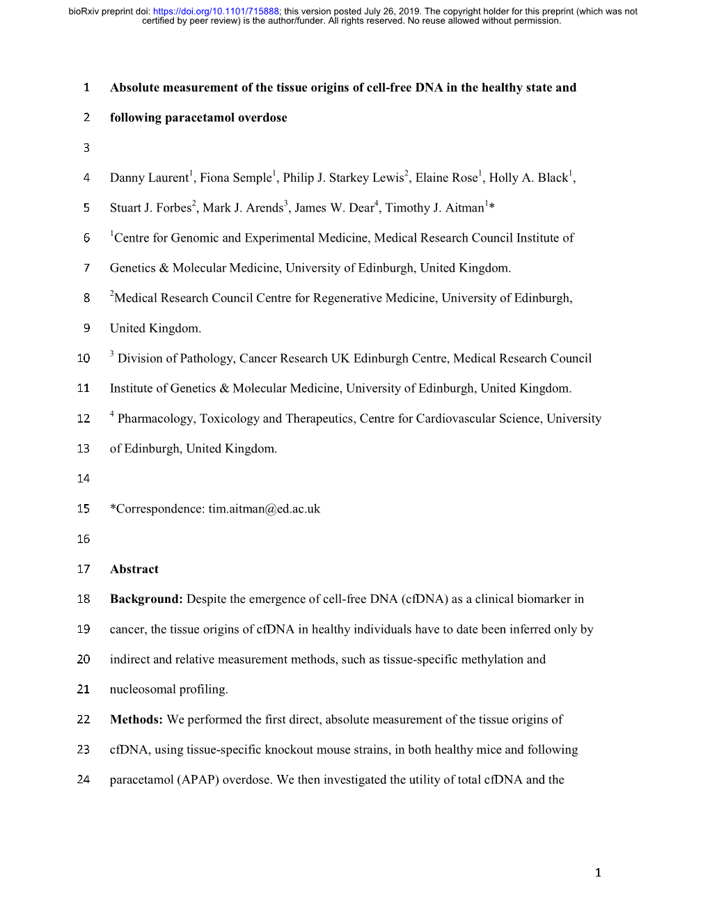 Absolute Measurement of the Tissue Origins of Cell-Free DNA in the Healthy State And