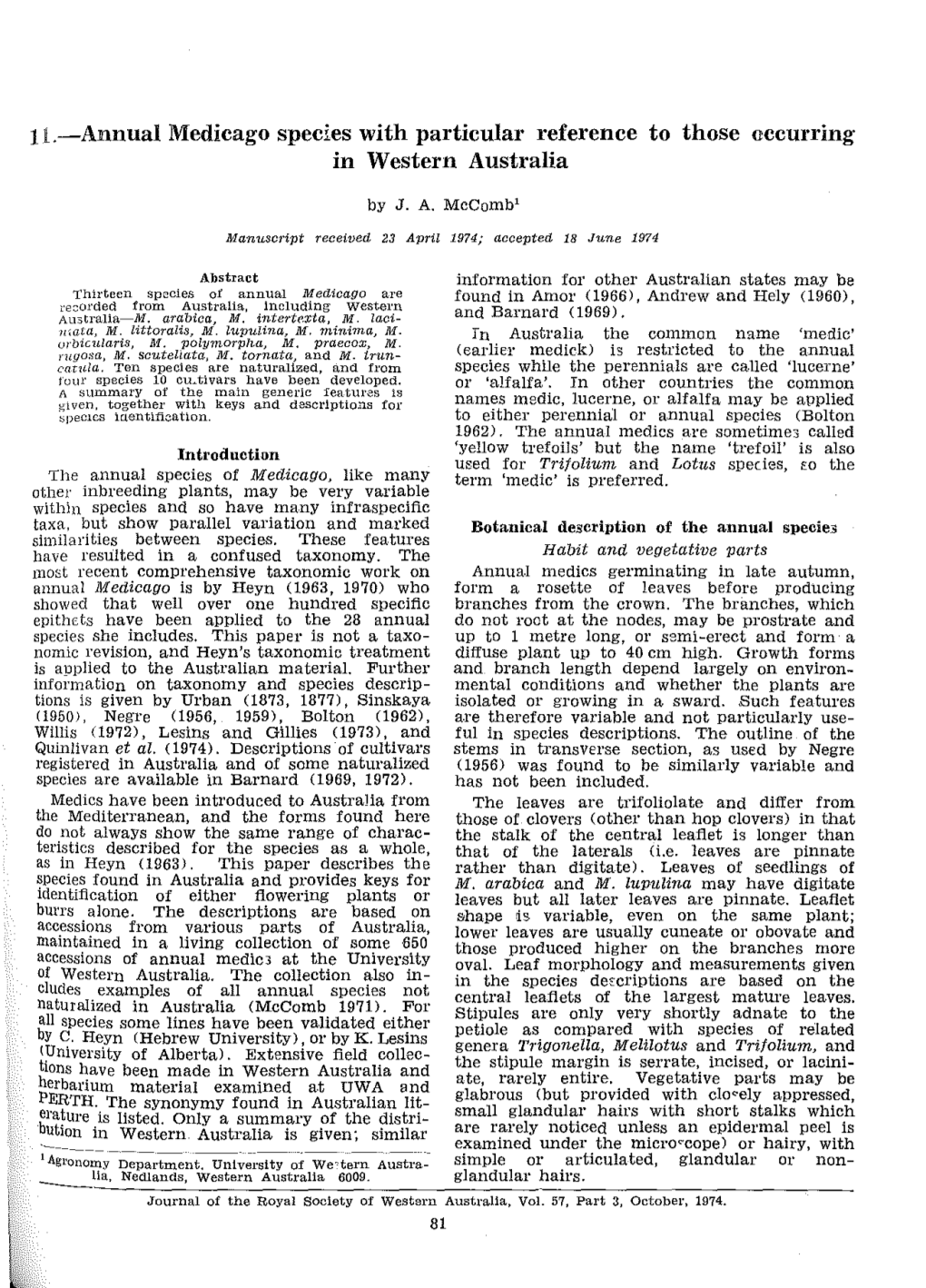 Ll.-Annual Medicago Species with Particular Reference to Those Cccurring in Western Australia