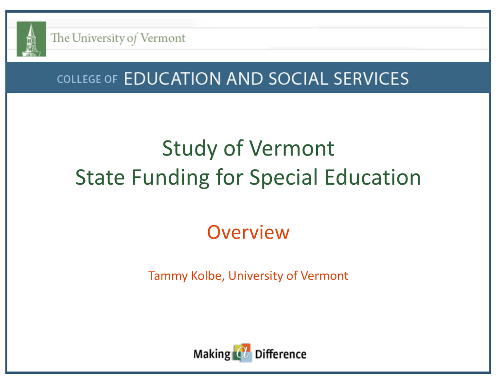 Study of Vermont State Funding for Special Education: Overview