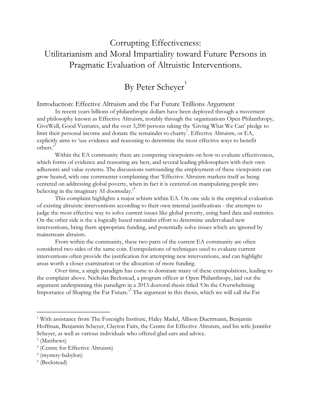 Utilitarianism and Moral Impartiality Toward Future Persons in Pragmatic Evaluation of Altruistic Interventions