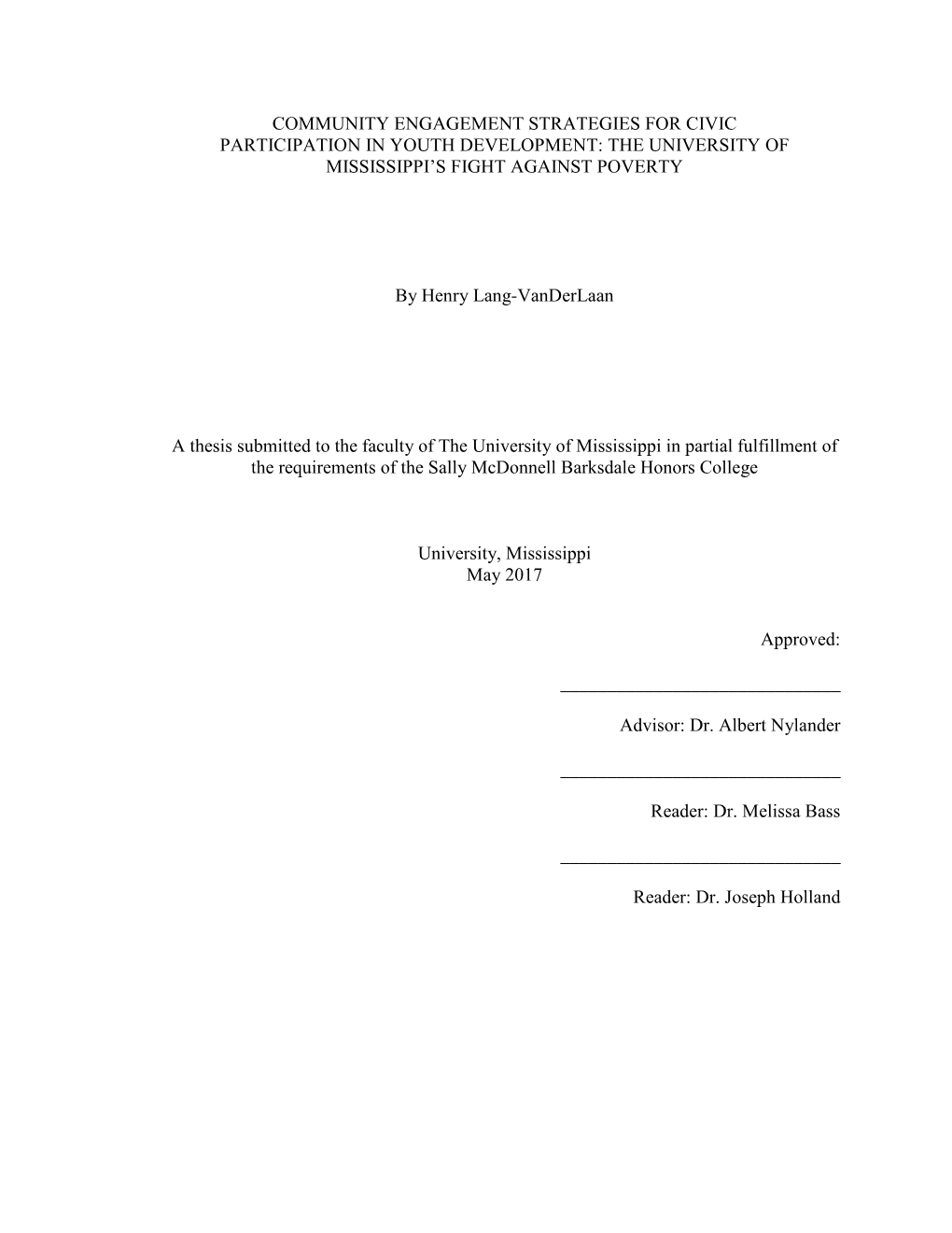 Community Engagement Strategies for Civic Participation in Youth Development: the University of Mississippi’S Fight Against Poverty