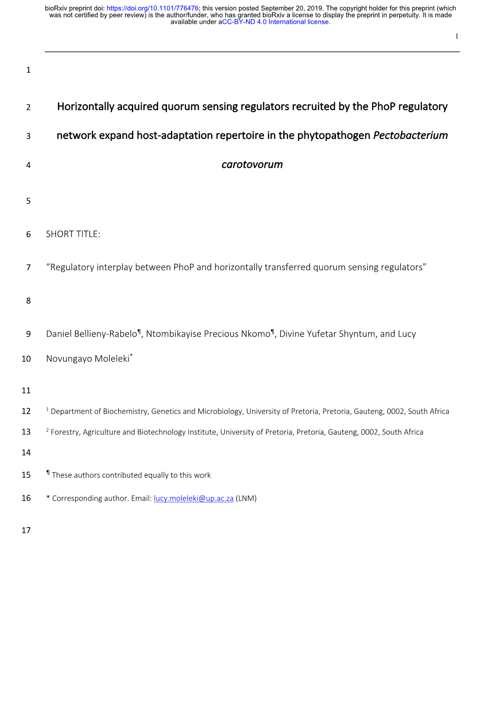 Horizontally Acquired Quorum Sensing Regulators Recruited by the Phop Regulatory