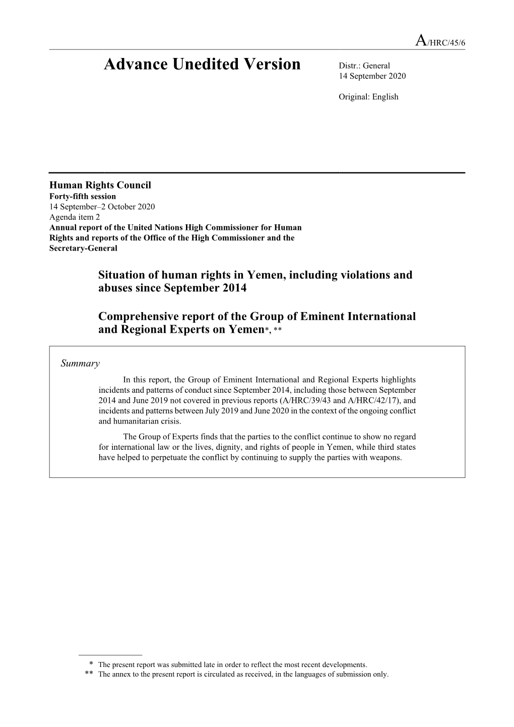 Report of the United Nations High Commissioner for Human Rights and Reports of the Office of the High Commissioner and the Secretary-General