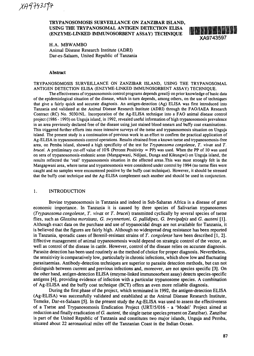 Enzyme-Linked Immunosorbent Assay) Technique Xa9743597 H.A
