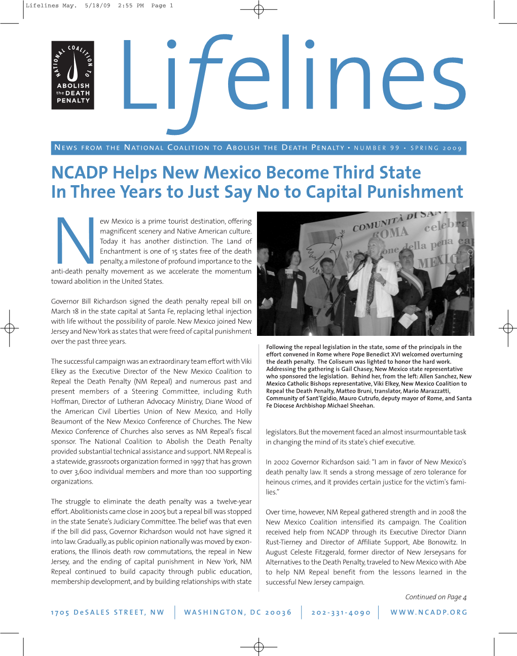 NCADP Helps New Mexico Become Third State in Three Years to Just Say No to Capital Punishment