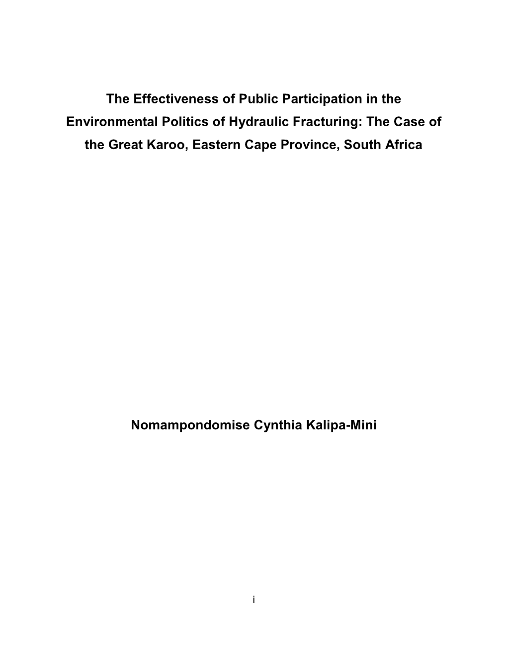 The Effectiveness of Public Participation in the Environmental Politics of Hydraulic Fracturing: the Case of the Great Karoo, Eastern Cape Province, South Africa
