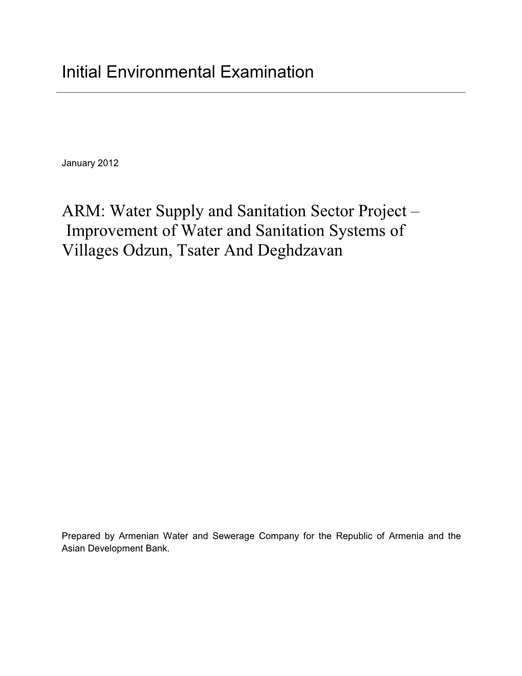 IEE: Armenia: Water Supply and Sanitation Sector Project (Odzun