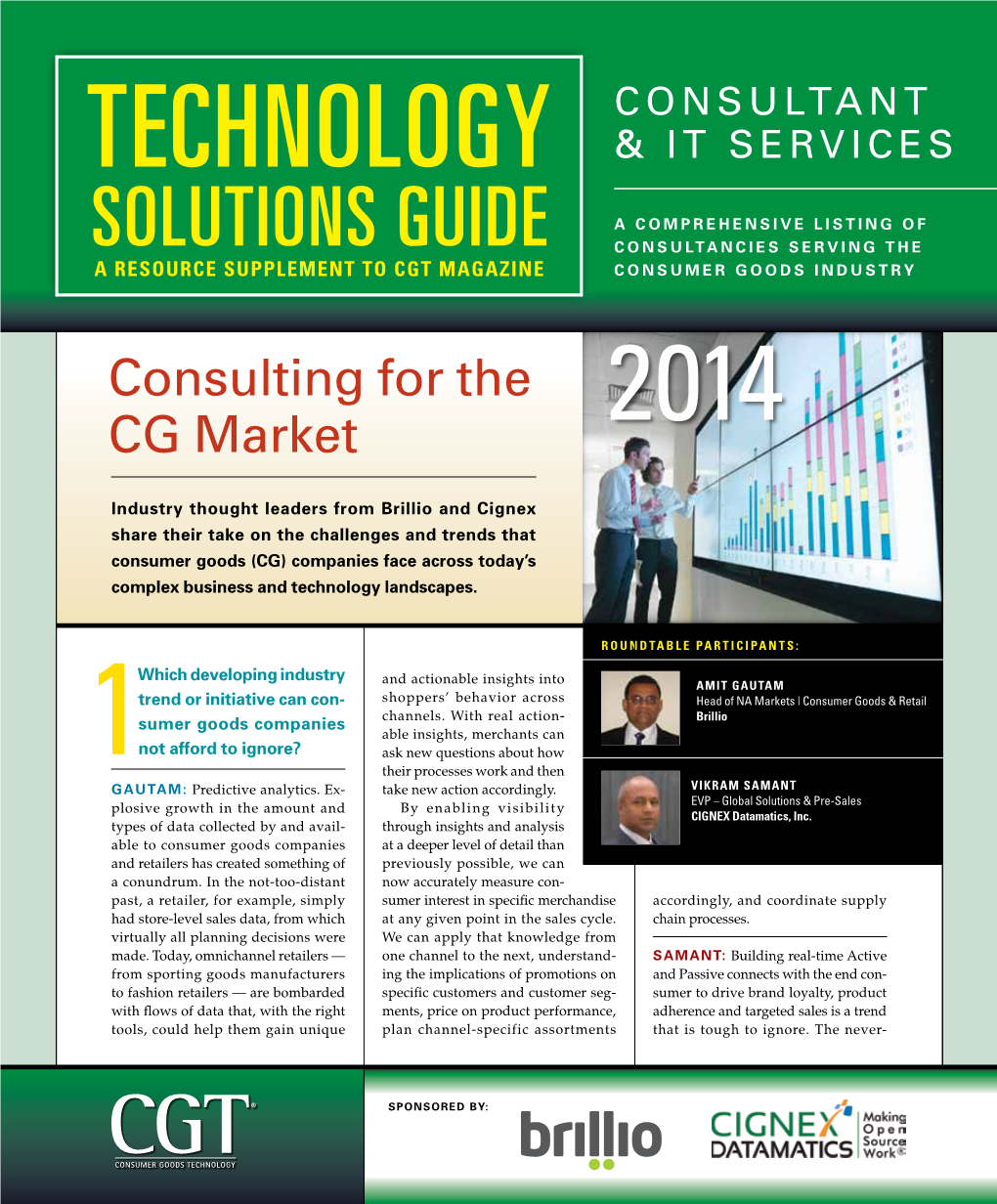 Solutions Guide Consultancies Serving the a Resource Supplement to CGT Magazine Consumer Goods Industry