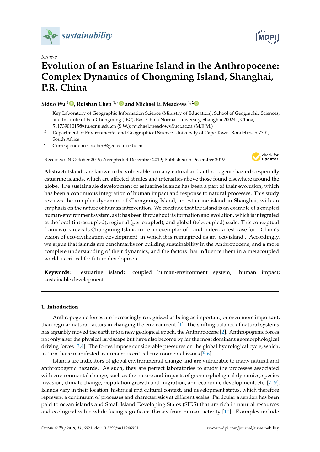 Evolution of an Estuarine Island in the Anthropocene: Complex Dynamics of Chongming Island, Shanghai, P.R