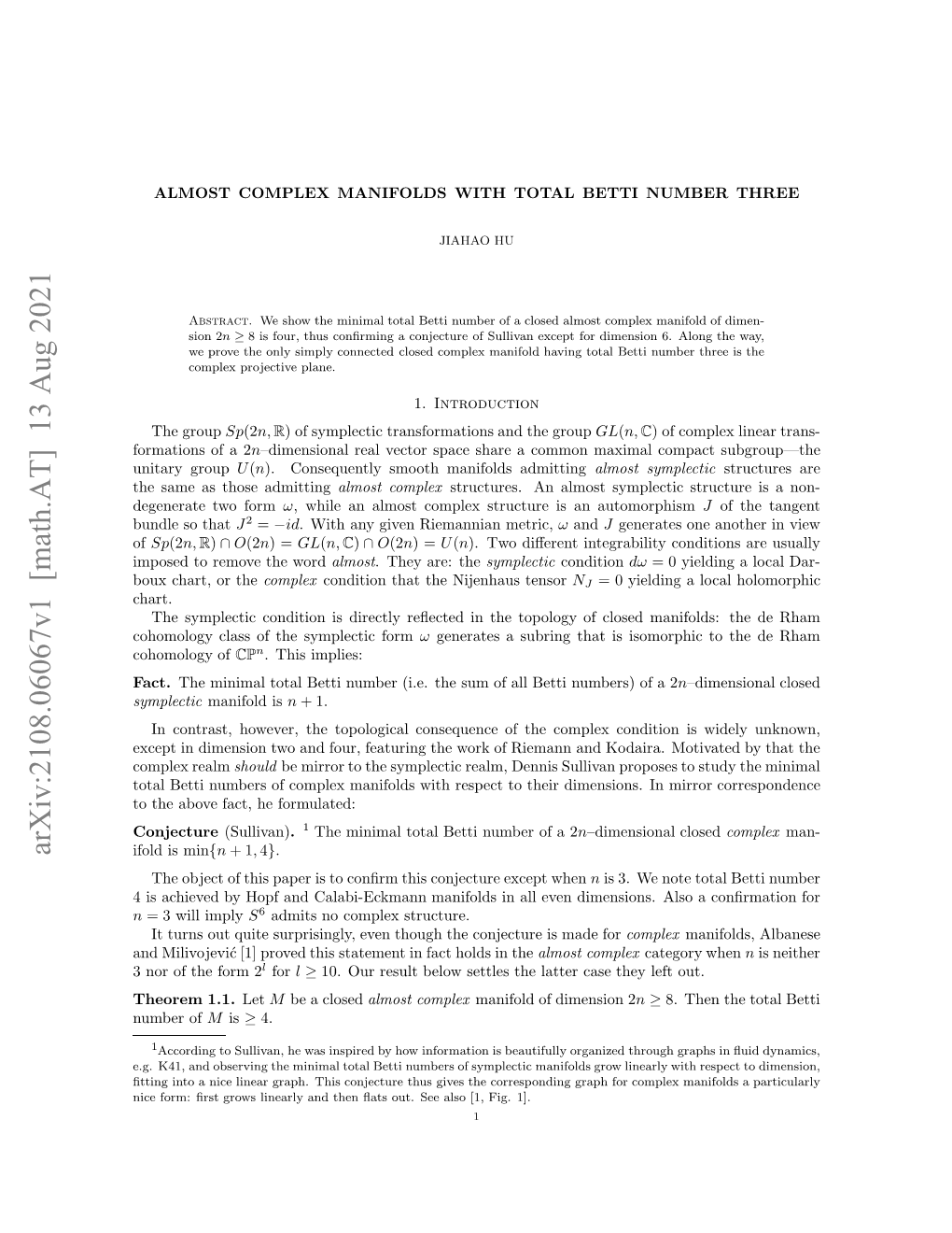 Arxiv:2108.06067V1 [Math.AT] 13 Aug 2021