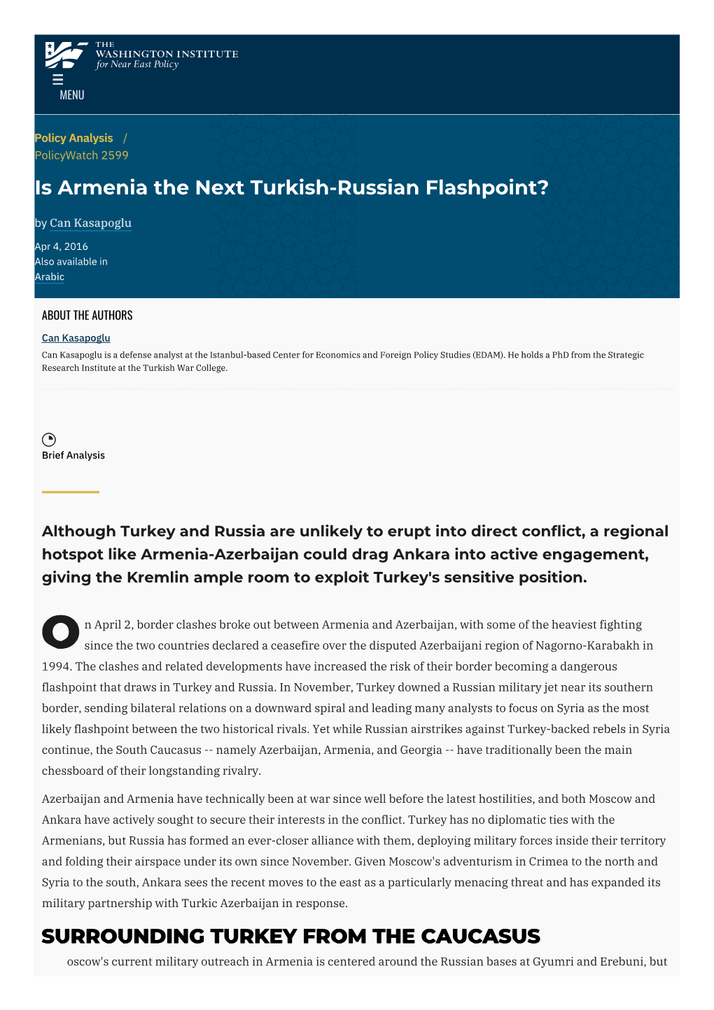Is Armenia the Next Turkish-Russian Flashpoint? | the Washington Institute