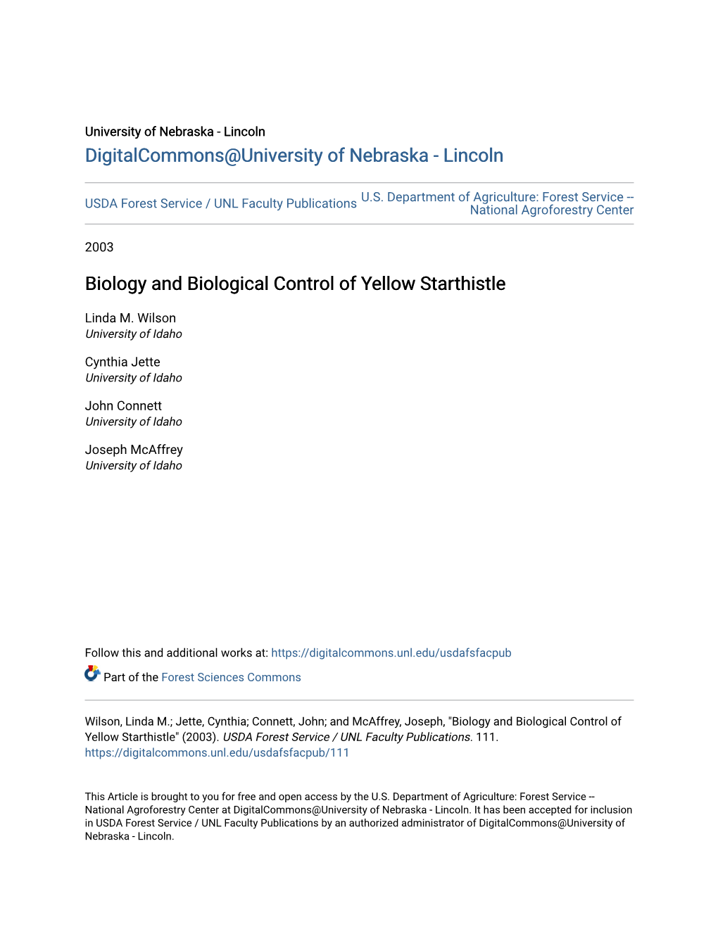 Biology and Biological Control of Yellow Starthistle