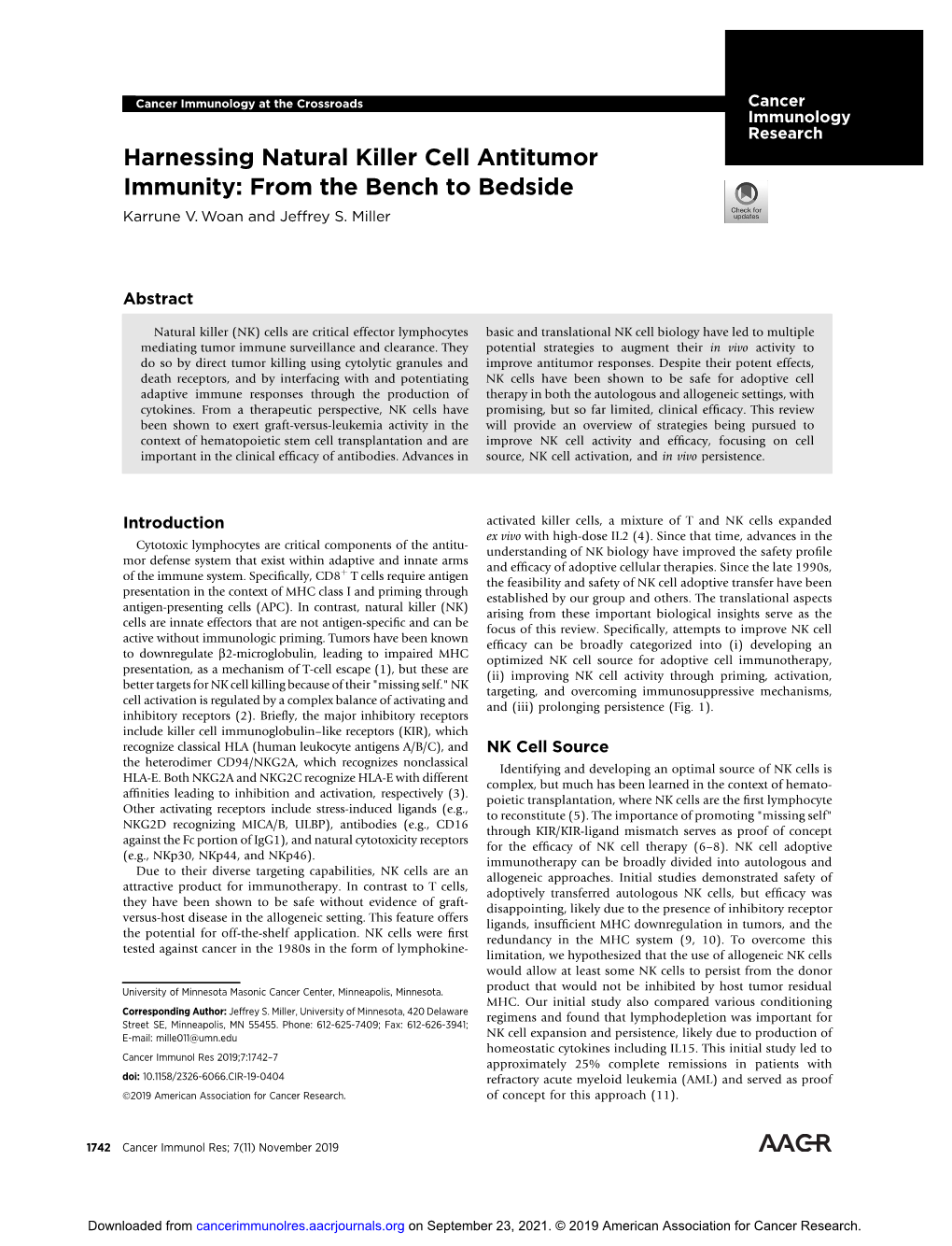 Harnessing Natural Killer Cell Antitumor Immunity: from the Bench to Bedside Karrune V