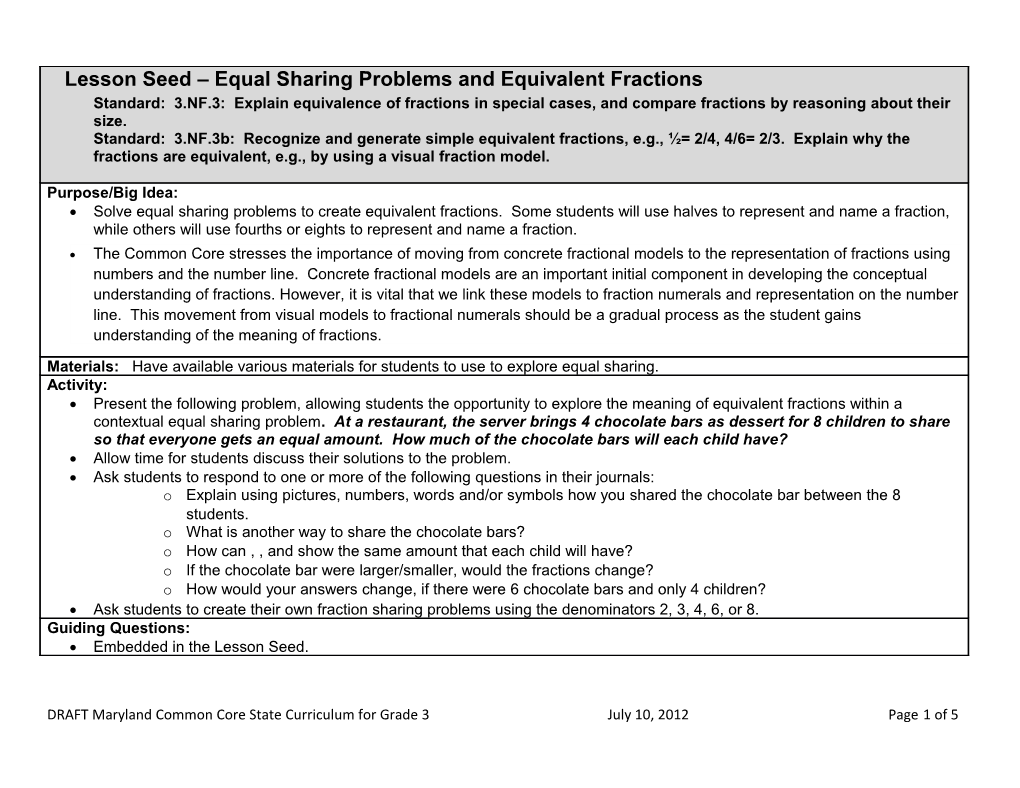 RAFT UNIT PLAN: Grade 3: Number & Operations Fractions (Limited to Fractions with Denominators