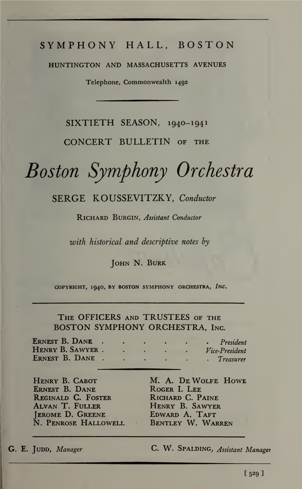 Boston Symphony Orchestra Concert Programs, Season 60,1940-1941, Subscription