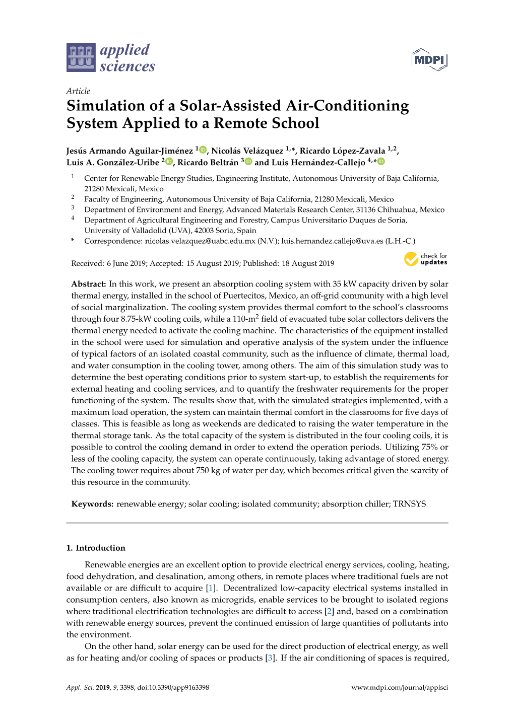 Simulation of a Solar-Assisted Air-Conditioning System Applied to a Remote School