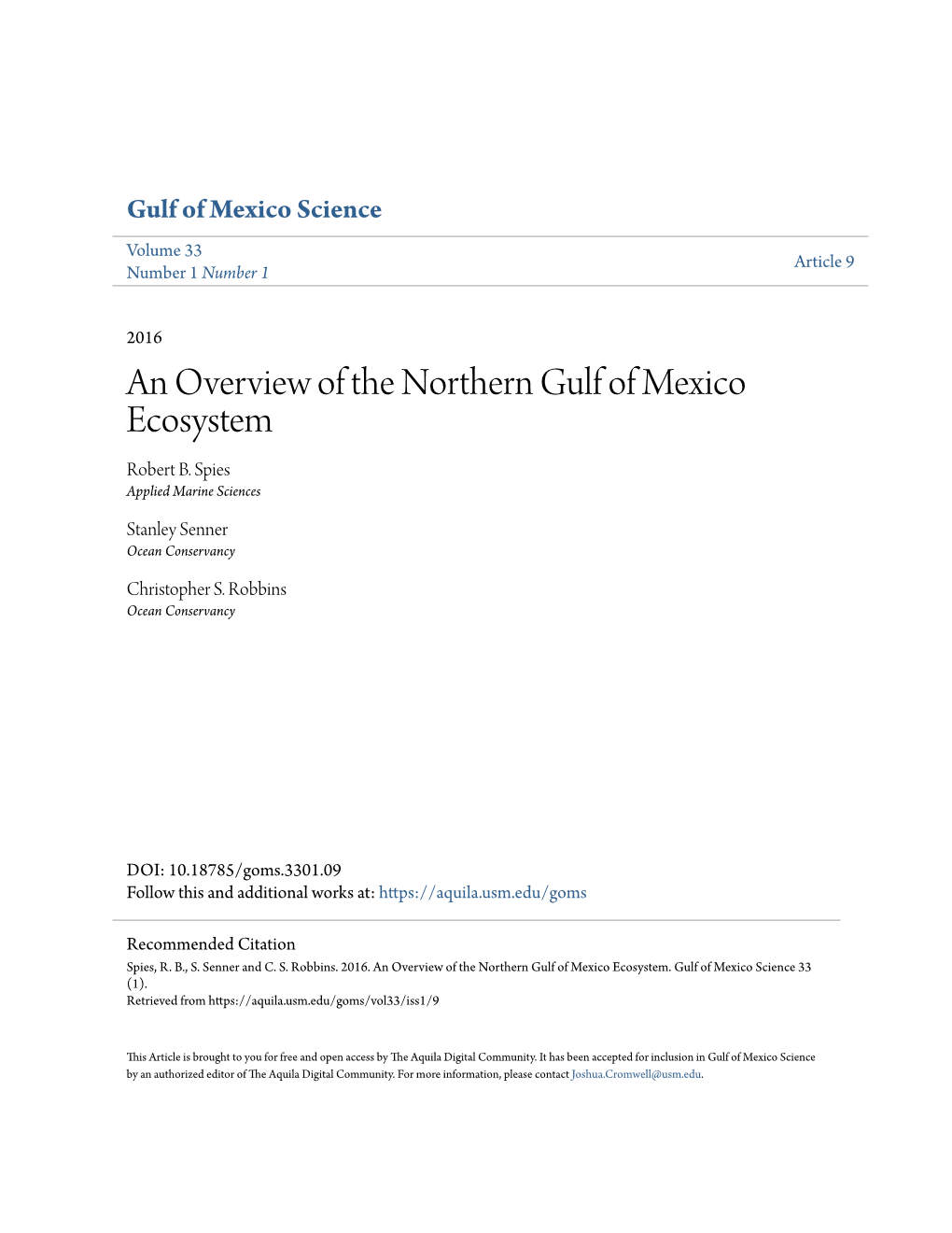 An Overview of the Northern Gulf of Mexico Ecosystem Robert B