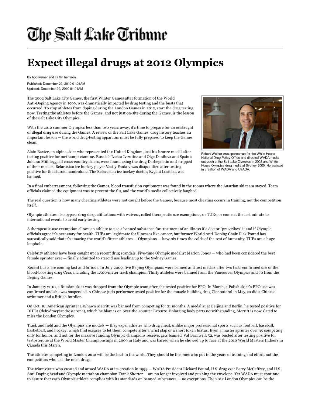 Expect Illegal Drugs at 2012 Olympics